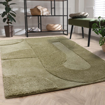 Tova Modern Plain Carved Geometric Hi-Low Textured Soft-Touch Polyester Green Rug-Asiatic Carpets-Rug Love - The Most Loved Rug Store